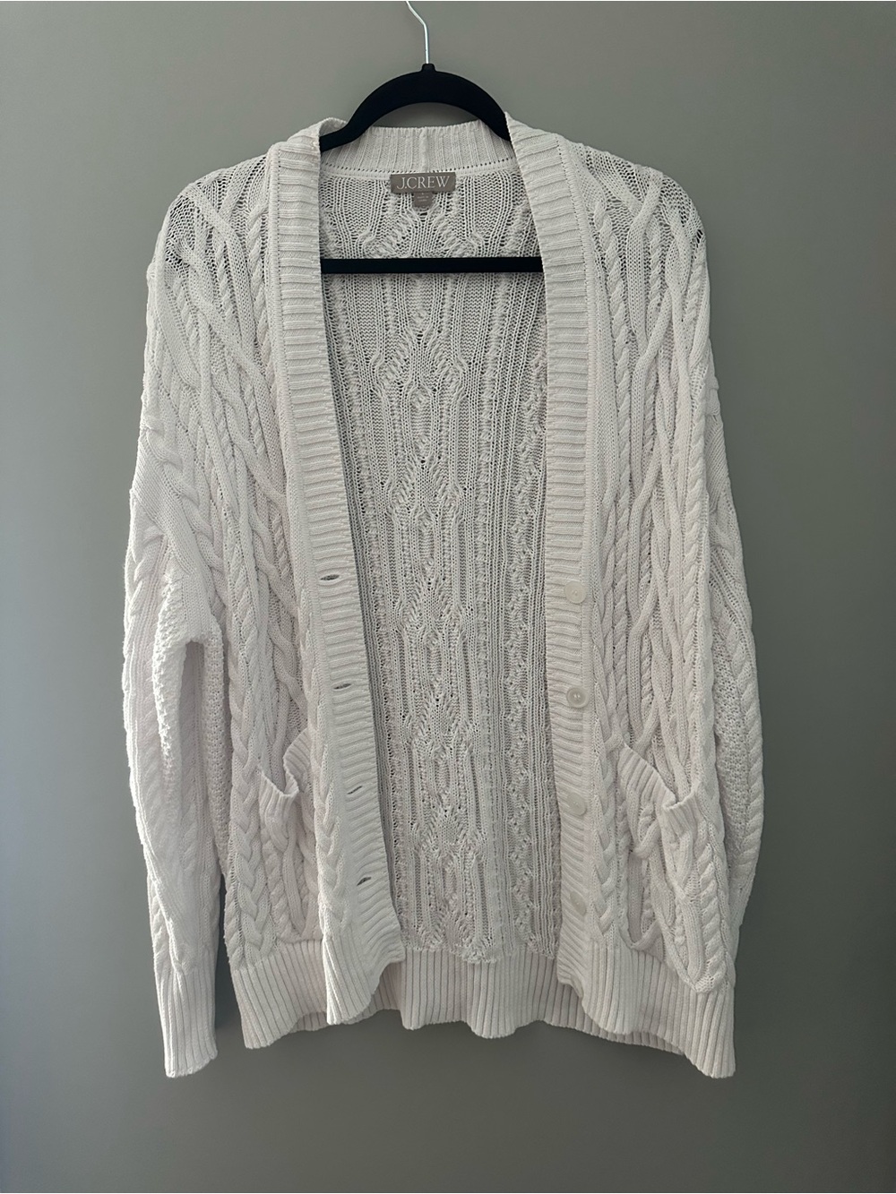 J. Crew Off-White Cable Knit Button-Front Cardigan
